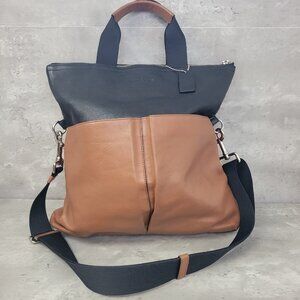 Coach Mens Leather 2-Way Business Tote Bag Foldover Brown Black